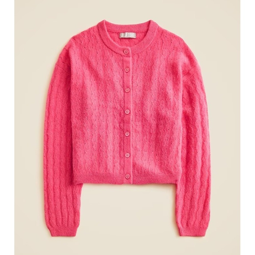J‎ Crew Supersoft Pointelle Bubble-Hem Alpaca Pink Cardigan NWT Size XL